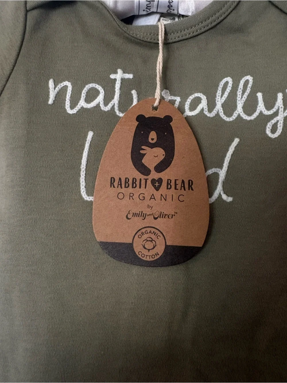 Rabbit + Bear Organic Cotton Naturally Wild Olive Onesie by Emily & Oliver 6-9 M